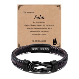 CheersLife Knot Bracelet Gift for Men Brown Braided Leather Stainless Steel Infinity Bracelets Lettering I Love You Gifts for Son Husband Boyfriend Brother Always Connected Together, Leather Stainless