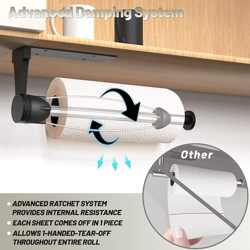 VEHHE Kitchen Roll Holder Under Cabinet, One-handed Tearing Paper Towel