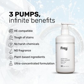 FREY Natural Liquid Fabric Softener & Conditioner | Laundry Softener for Clothing | Works In All Machines + HE | Powered by Natural Ingredients (2-pack, Fragrance-free)