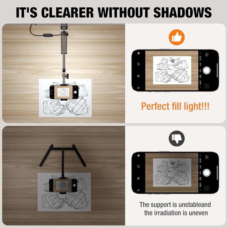 LJINGE Overhead Phone Mount with USB LED Light, Adjustable Articulating