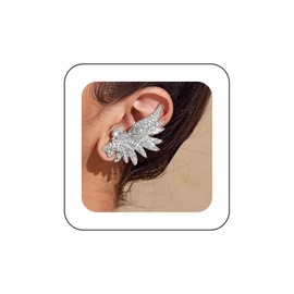 Vacaonio Large Rhinestone Ear Climber Earring Cz Wing Feather Ear Cuff Crystal Cuff Crawler Earring Earring Exaggerated Silver Wing Wrap Earring Bridal Wedding Earring Jewelry for Women