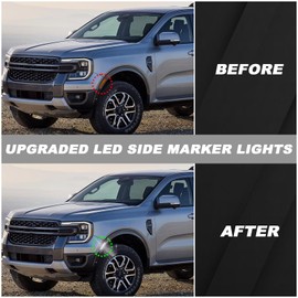 ULTRALTH Smoked Lens LED Side Marker Lights for 2019-2023 Ford Ranger (XL/XLT/Lariat) – Full led White Turn Signal Direct Replacement Assembly (2-Piece Set)