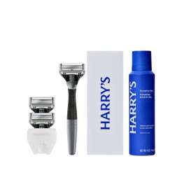Harry's Shaving Kit for Men - Razor Handle, 3 Razor Blade Refills, Foaming Shave Gel, and Travel Blade Cover - Charcoal