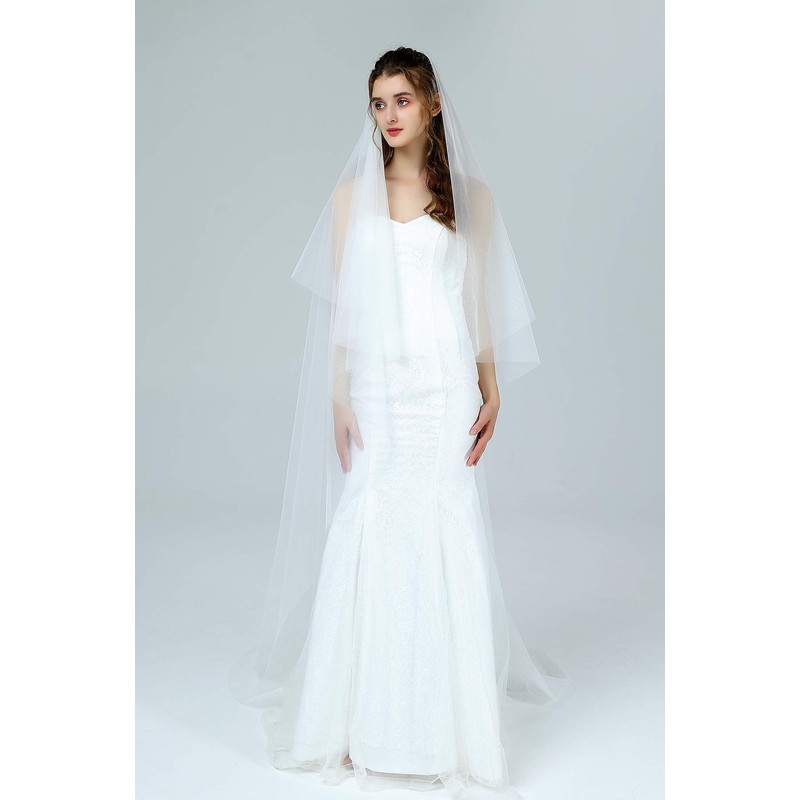 BEAUTELICATE Bridal Wedding Veil Drop Blusher Veil 2 Tier Cut