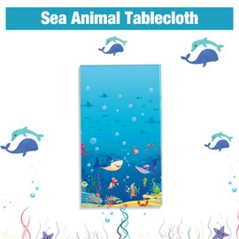 Tiamon 1 Pcs Under The Ocean Tablecloths Ocean Waves Table Covers Animal Shark Tablecloths Underwater Plastic Table Covers for Fishing Beach Pool Birthday Party Decoration Supplies
