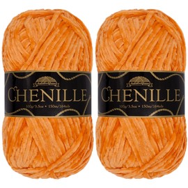 JubileeYarn Chenille Yarn - Worsted Weight - 100g/Skein - Ember - Bright Carrot Orange Velvet - Crochet and Knitting Yarn - 2 Skeins