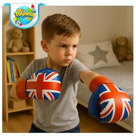 Toyana Kids Boxing Gloves Set for Sparring Punch Bag Practice Pairs, UK Flag Design, Junior Mitts Training Boxing Gloves for Kickboxing, Muay Thai, Punching Workout Fitness Sports Gift for Boys Girls