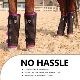 Harrison Howard Loose-Fitting Horse Fly Leggings Breathable, Tear-Resistant Fine Mesh Leg Guards Stay-on Comfortable Fly Boots (Set of 4) Amethyst Mini