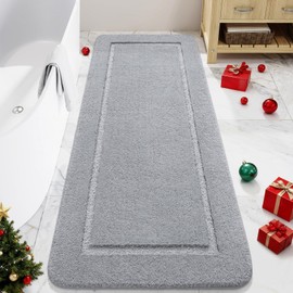 LOCHAS Bathroom Rugs, 24" x 60" Long Bath Rug, Non Slip Washable Bathroom Runner Rug Soft Thick Absorbent Bath Mat for Shower, Shaggy Plush Luxury Large Bath Rug, Grey