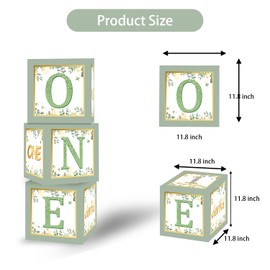 1st Birthday Boxes Decorations - 3Pcs Sage Green and Gold Miss Onederful Balloons Boxes for Girls One Year Old Party Cardboard Box Decor, 1st Birthday Party Supplies