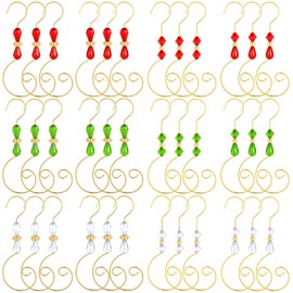 Christmas Ornament Hook Acrylic Wire Ornament Hook Christmas Acrylic Ornament Hook for Christmas Tree Ornament Hanger, Home Decor, 4 Styles (Gold Hook, Red, Green, Transparent Bead, 72)