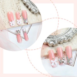 EYZOTSF Press on Nails Long Coffin Shaped Acrylic Square False Nails with Designs Artificial Extra Long Length Coffin Fake Nails with Charms Glue Stick ons Fingernails for Women Girls(XA10619)