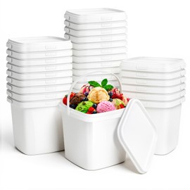 24 Pack Ice Cream Containers-Plastic Food Containers with Lids 68 oz,White