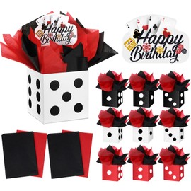 Foilswirl 9 Set Casino Theme Birthday Party Decorations for Table Centerpiece with Dice Box Poker Cutouts Sticks Black and Red Tissue Paper for Game Night Party Decoration