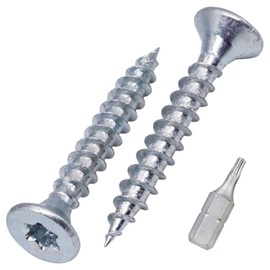 SKIR'CO (300 pcs) Zinc Plated Steel Wood Screws 3.5 x 25 mm, Torx Head, Countersunk Head, Chipboard Screws, Fully Threaded