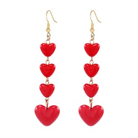 coadipress Acrylic Love Heart Earrings for Women Unique Lightweight Geometric Resin Three Pink Heart Dangle Drop Earrings Jewelry (4 Red Heart)