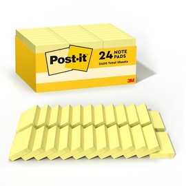 Post-it Notas, 138 x 1 78 pulgadas, 24 blocs de notas adhesivas, 100 hojas por bloc, amarillo canario, The Original Post-it Note, organizacin de Ao...