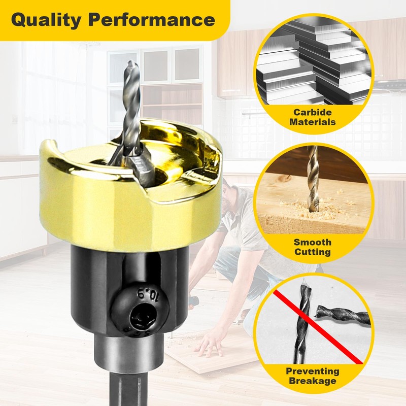 55228 Countersink Drill Bit with Adjustable Depth Stop, Carbide Tipped