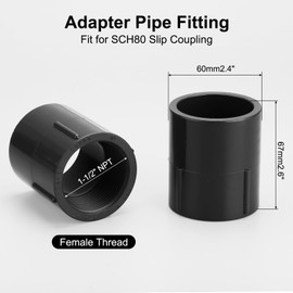 sourcing map 3 Pcs 1-1/2" PVC Female Adapter Pipe Fitting Fit for SCH80 Slip Coupling Female to Female Threaded Pipe Coupling Connector with Sealing Tape, Socket x NPT Female, Dark Grey