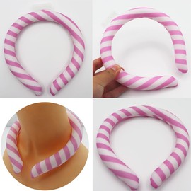 Neck Cooling Tube, Neck Cooler Ring, Wearable Cooling Neck Wraps, Reusable Neck Cooler, Heat Cooling Cold Pack, Summer Heat Relief for Hot Flashes and Fever (Pink Stripe)