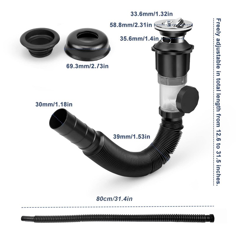 Flexible Drain Hose, CHSEROK Black Drain Fitting for Sink Drain