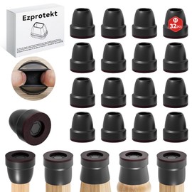 Ezprotekt Pack of 32 Protective Caps for Chair Legs with Felt, Rubber Furniture Leg Cups, Diameter 21-25 mm Table Leg Cover, Furniture Mat for Hardwood Floors, Round, Black, Round, Fit 0.8-1 Inches