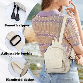 WisePoint Small Backpack Purse, Corduroy Mini Backpack Backpack Purse for Women, Fashion Women Backpack Purse (beige)