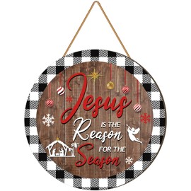 Wesiti Christmas Wooden Door Wreath Jesus Is the Reason for the Season Xmas Door Hanging Sign Jesus Is the Reason for the Season Xmas Door Hanging Sign Christmas Decorations for Front Door Wall