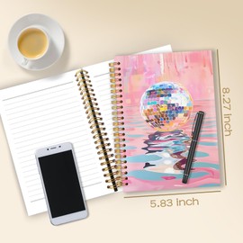 WARDOS Funky Y2K Pink Disco Ball Spiral Notebook Journal 5.5x8.3, Preppy Notebook for for Women, Trendy Pop Party Art Journal, Preppy Office Supplies