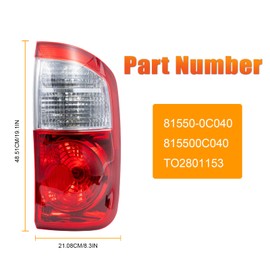 Waterproof 815600C040 Tail Light Assembly Compatible With 2004 2005 2006 Toyota Tundra Limited SR5 Double Cab w/Standard Bed, Replaces TO2800153, 815600C040 (Right, Passenger Side)