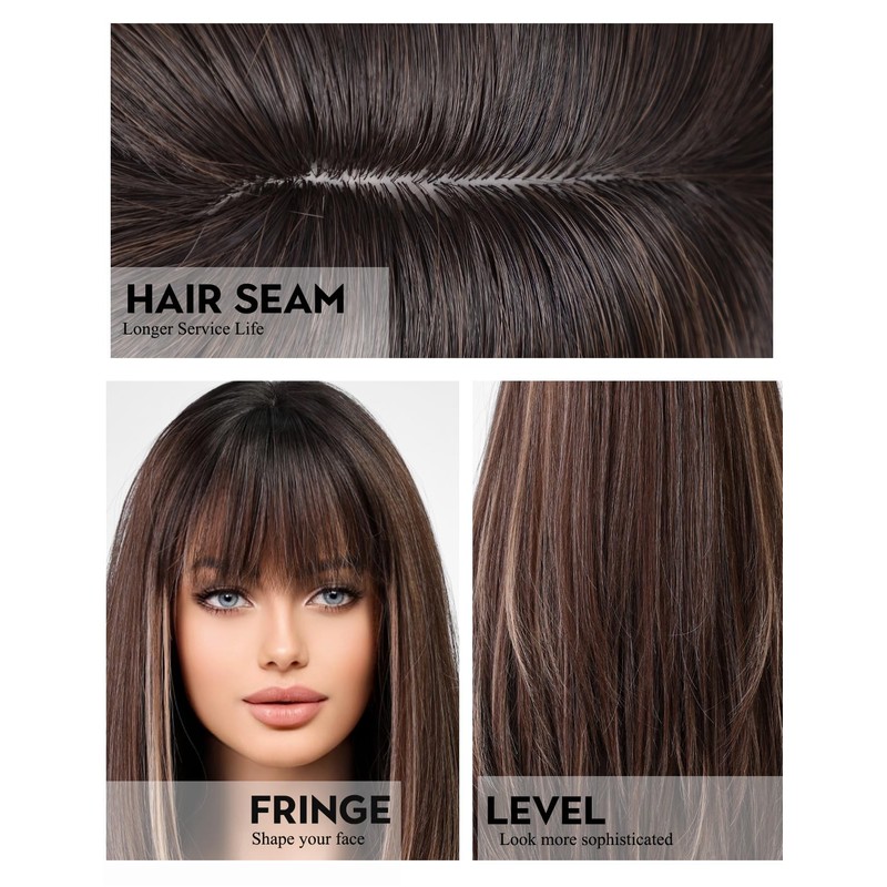 WOKESTAR Brown Wigs for Women Layered Straight Long Wig with