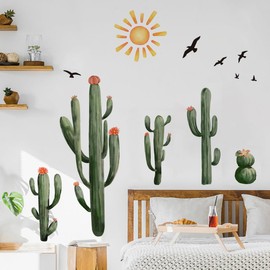 Runtoo Boho Cactus Wall Stickers Green Botanical Plants Wall Stickers Living Room Bedroom Kitchen Wall Decor