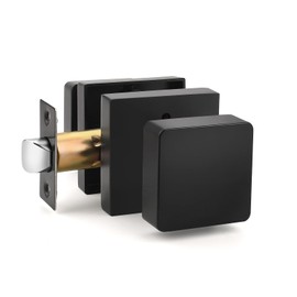 Probrico 1 Pack Black Square Door Knobs, Modern Heavy Duty Design Door Handle for Bedroom Bathroom, Keyless Privacy Interior Door Knob with Lock