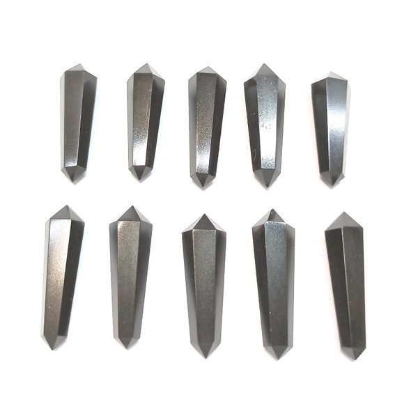 WholesaleGemShop - 10 piezas de cristal de turmalina negra de doble terminación para hacer joyas, collares, colgantes de alambre de alambre de rejillas de cristal