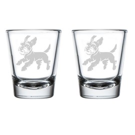 MIP Set of 2 Shot Glasses 1.75oz Shot Glass Gift Miniature Schnauzer Running