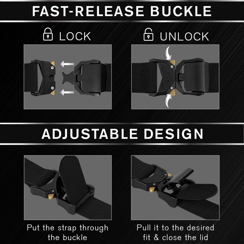 TECEUM Tactical Belt – Black B1 XL – Heavy-Duty Military,