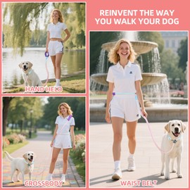 XKGSLNB Hands Free Dog Leash, Comfort Padded Adjustable Belt, Smooth Rotating Clip, Non-Slip Strong Pet Training Lead, 8FT for Small Medium Large Dogs Walking Training(Blue Pink)