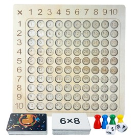 Diompirux Wooden Montessori Multiplication Board, Children's Learning Multiplication Table, Learning Game for Mathematical Manipulations, Learning Made Easy, with 100 Multiplication Cards