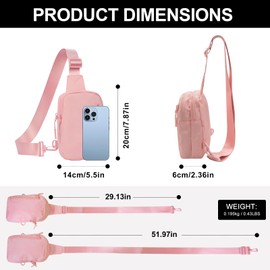 Long Keeper Small Sling Bag Women Sport Compact Crossbody Chest Bags Casual Mini Shoulder Backpack for Travel Hiking Gym Shoulder Bag for Women Men Teens (Pink)