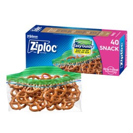Ziploc Snack Bags with EasyGuide Texture, Small Plastic Storage Bags with Grip 'N Seal Technology, 40 Bags Total