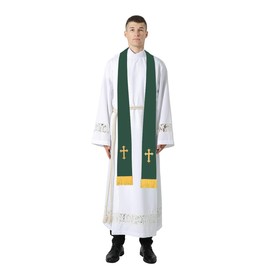 IvyRobes Unisex Adult Reversible Church Clergy Stole with Gold Embroidery Cross 229 cm Choir Priest 5 Colours, Forest Purple