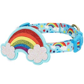 Blueberry Pet 4 Patterns Rainbow Clouds Adjustable Dog Collar with Blingy Décor, Large, Neck 18"-26"