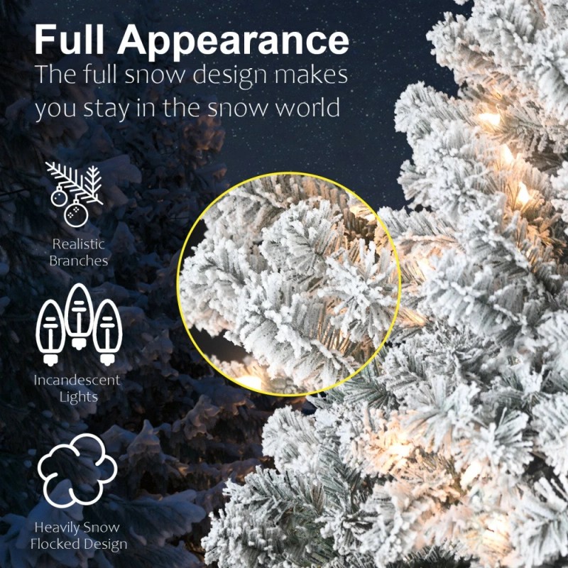 7FT Flocked Christmas Tree w/ 350 Warm White Incandescent Lights