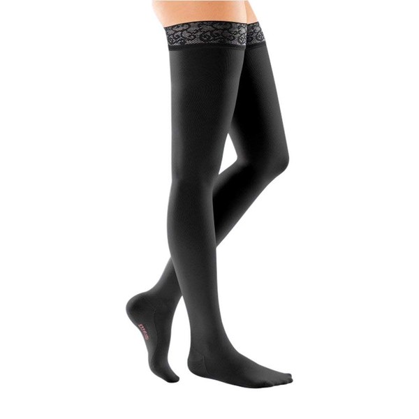 mediven comfort for women, 30-40 mmHg, Thigh High Stockings w/Lace Top-Band, Closed Toe, Ebony, III-Petite