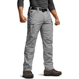 CQR Men's Flex Stretch Tactical Pants, Water Resistant Ripstop Cargo Pants, Lightweight EDC Outdoor Work Hiking Pants, Tac-Stretch Cargo Zip Stone, 44W x 32L