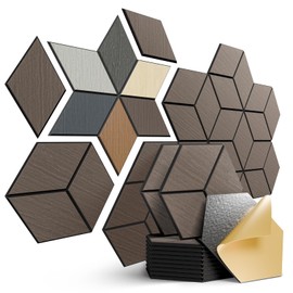 Acoustic Panels 12 Pack Soundproof Wall Panels,Wood Aesthetic Sound Proof Foam Panels for Walls,Hexagon Wood Wall Panels Peel and Stick,High Density Sound Dampening Panels-12" X 10" X 0.4"-BlackOak