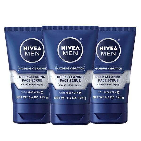 Nivea Men Maximum Hydration Deep Cleaning Face Scrub - Cleans without drying, contains Pro-vitamins - 4.4 oz Tube, Pack of 3