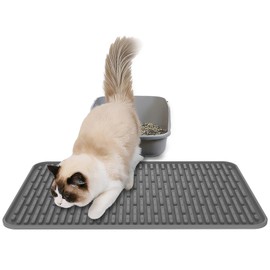 Silicone Cat Litter Mat, 15x24 Inch Waterproof Cat Litter Box Mat for Floor, Tear Proof Silicone Pet Trapper Litter Pad, Cat Urine Proof Litter Mat Supplies & Accessories, Dark Gray