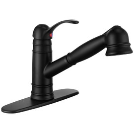 Derengge Matte Black Kitchen Faucet,Single Handle Pull Out Kitchen Faucet with Deck Plate,1 Hole or 3 Hole Installation,KF-8125C-MT