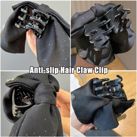 KXF Shiny Bow Hair Claw Clips for Women Shining Glitter Bow Hair Barrettes Short Tail Large Bow Hair Clip French Bow Hairpins Soft Silky Satin Bow Hairclips for Birthday Party Thanksgiving Christmas